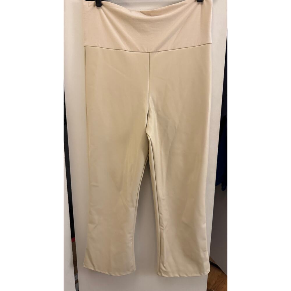 Hatch - Faux Leather Kick Flare Pants - Cream - Size Large